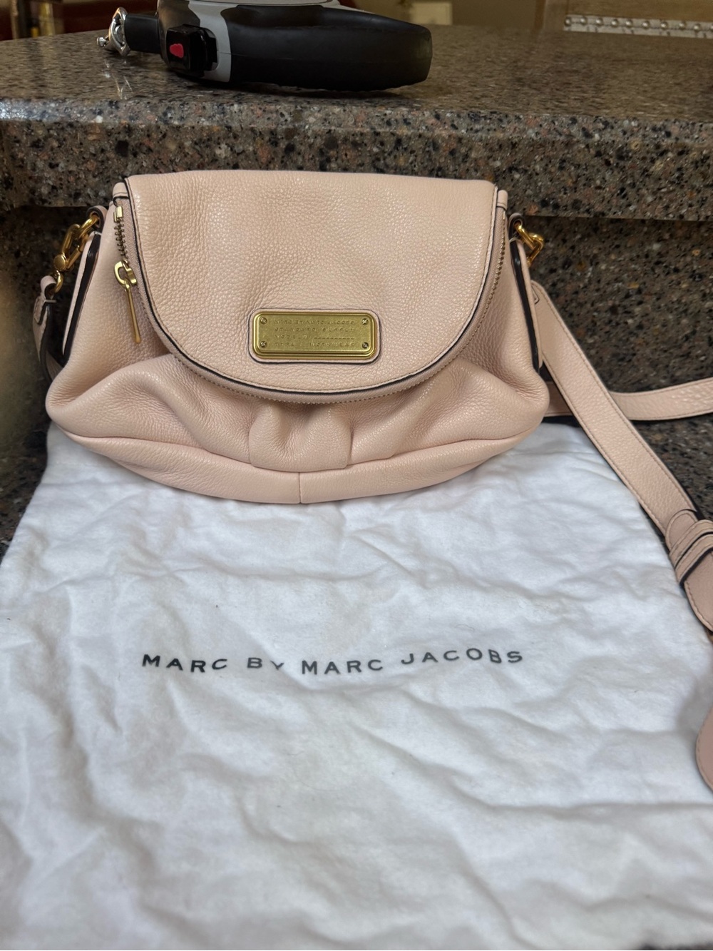 Marc By Marc Jacobs Pale Pink Pebbled Leather Crossbody with Gold Plate